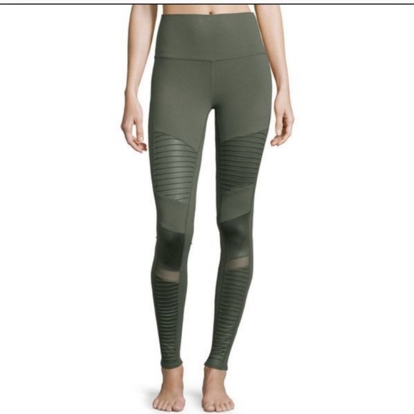 Alo Yoga Moto Leggings Olive Green Sz M 